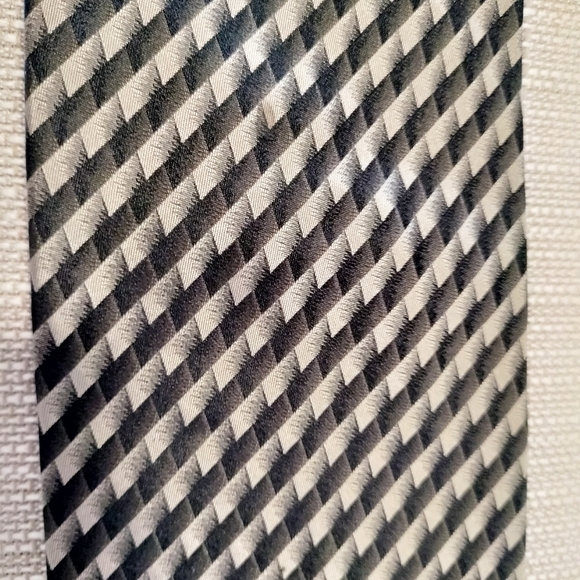 Pavone Black Taupe Men's Silk Tie Necktie Stripe Checks Made in Italy Formal - Picture 6 of 11